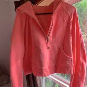 lululemon raspberry cream oversized scuba half zip